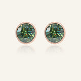 One Carat Green Moissanite Bezel Studs