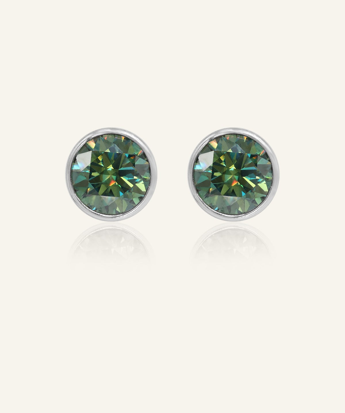One Carat Green Moissanite Bezel Studs