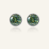 One Carat Green Moissanite Bezel Studs