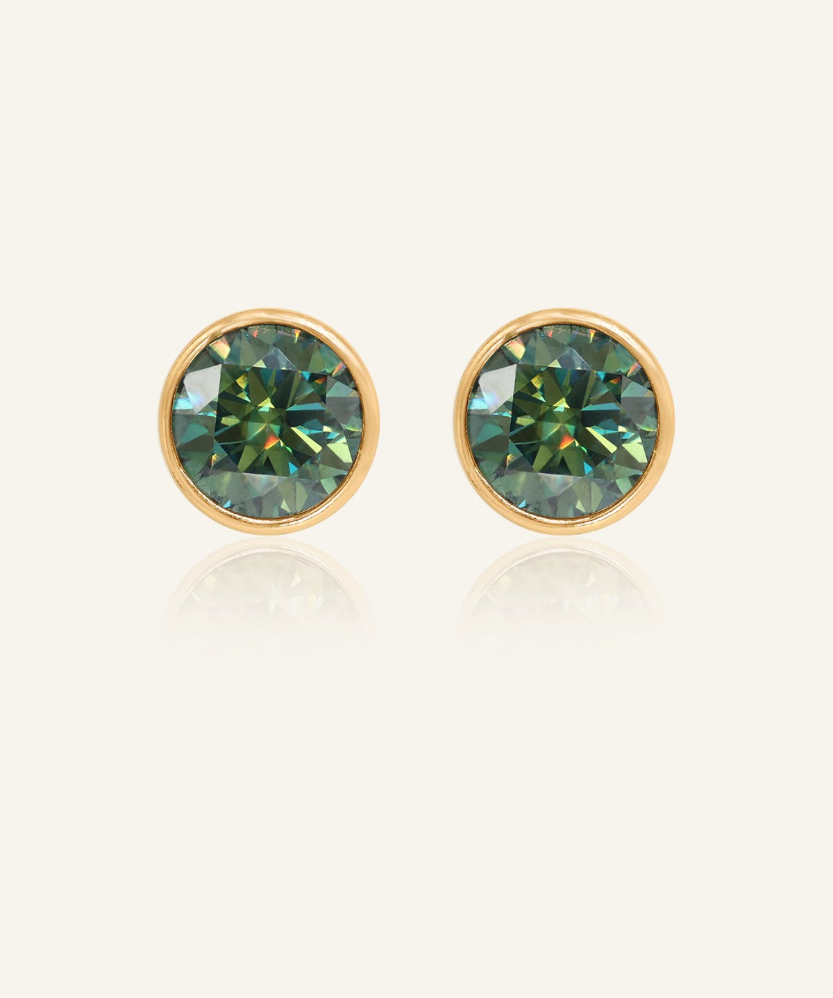 One Carat Green Moissanite Bezel Studs
