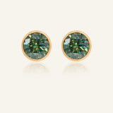 One Carat Green Moissanite Bezel Studs