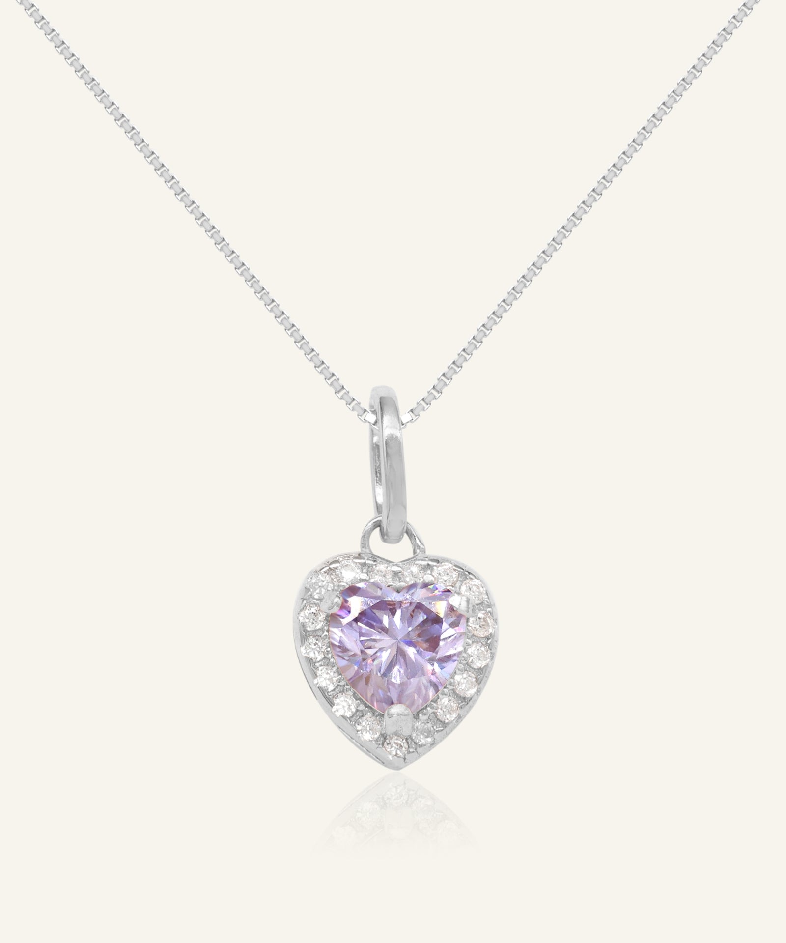 Lilac Moissanite Heart Halo Necklace by Elate