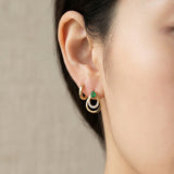Model wearing the Aura Emerald Drop Studs in gold, showing how the teardrop design sits elegantly on the ear.