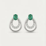 Professional product shot of Aura Emerald Drop Studs in Silver with a clean white background.