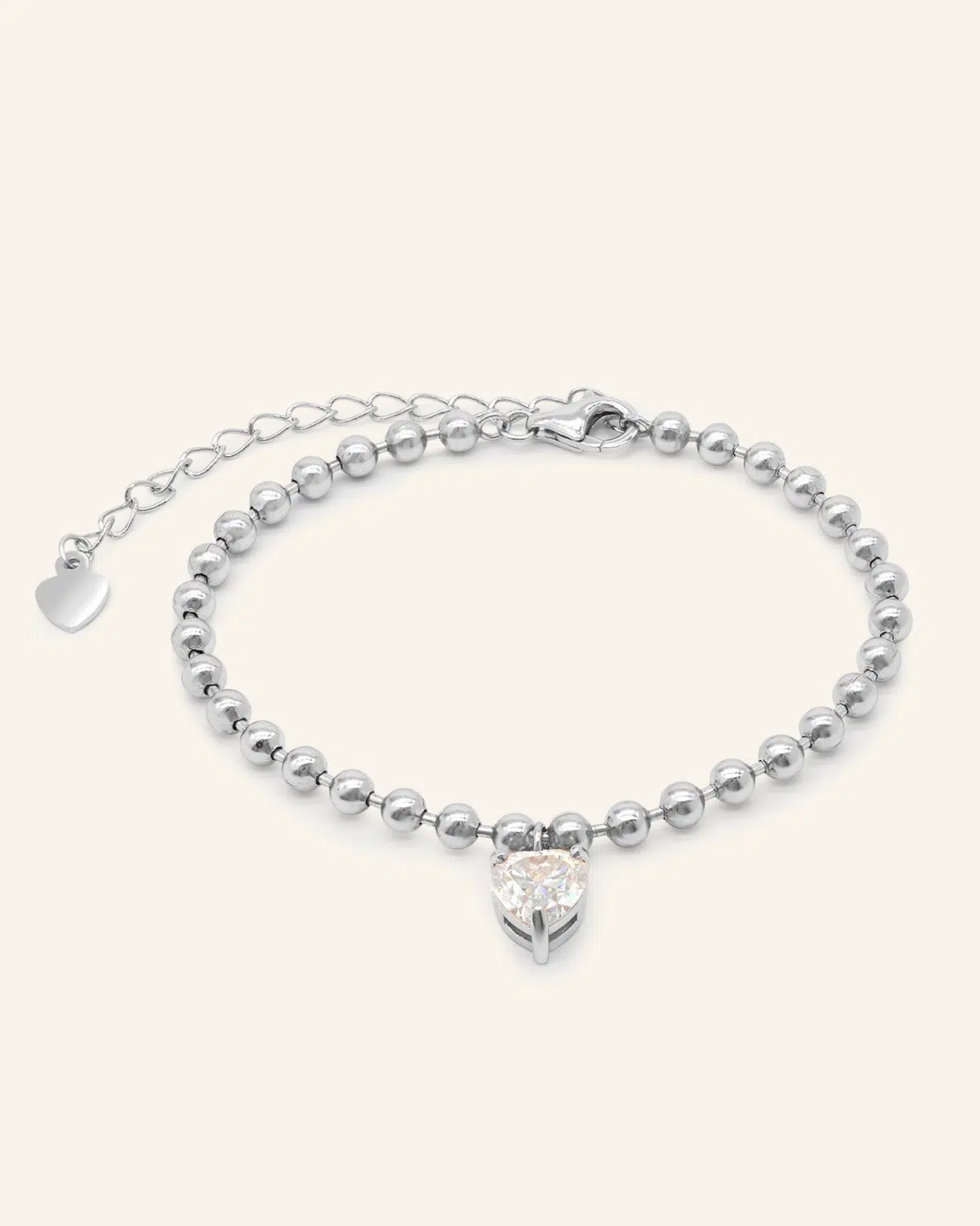 Beaded Heart Bracelet Silver
