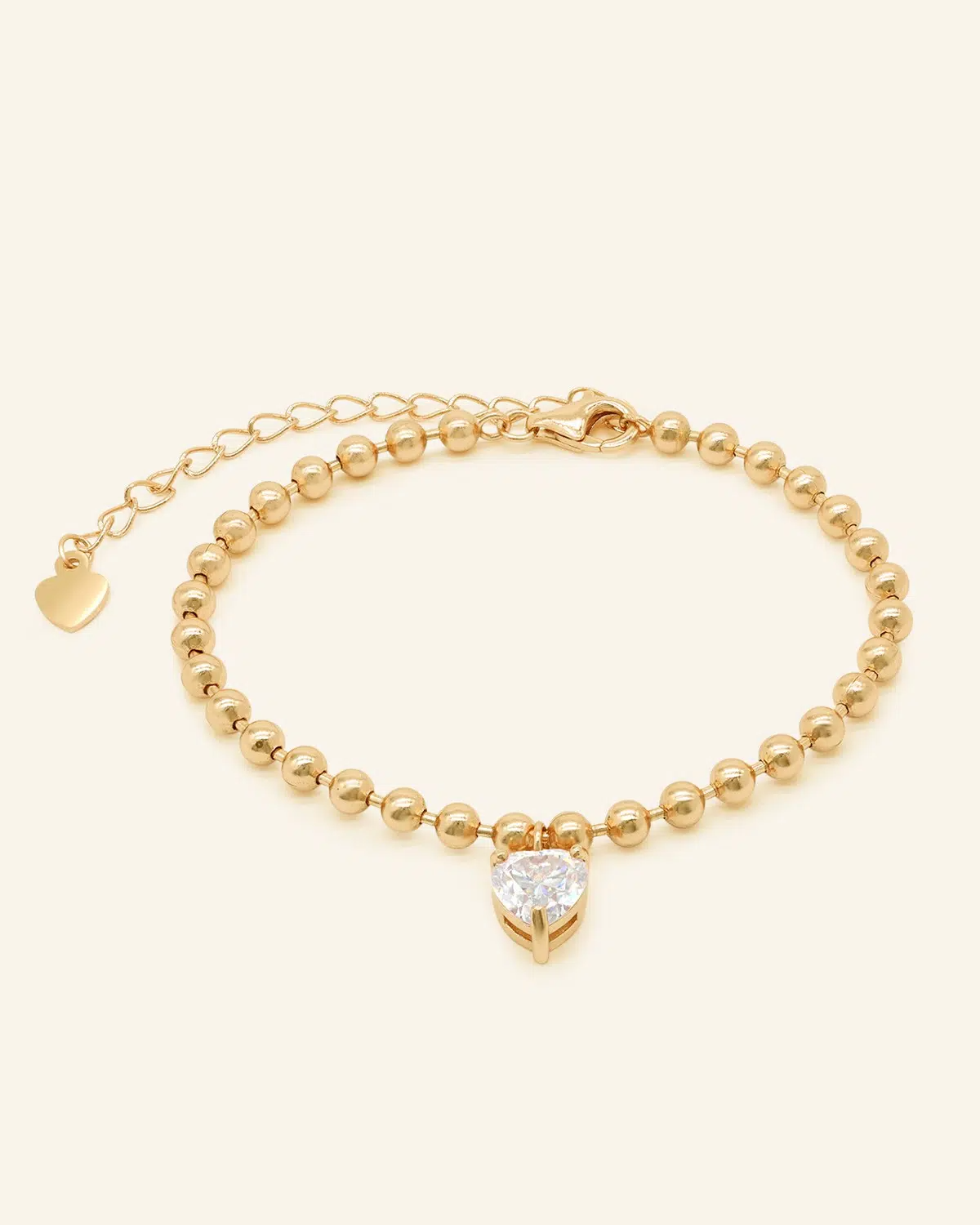 Beaded Heart Bracelet Yellow Gold