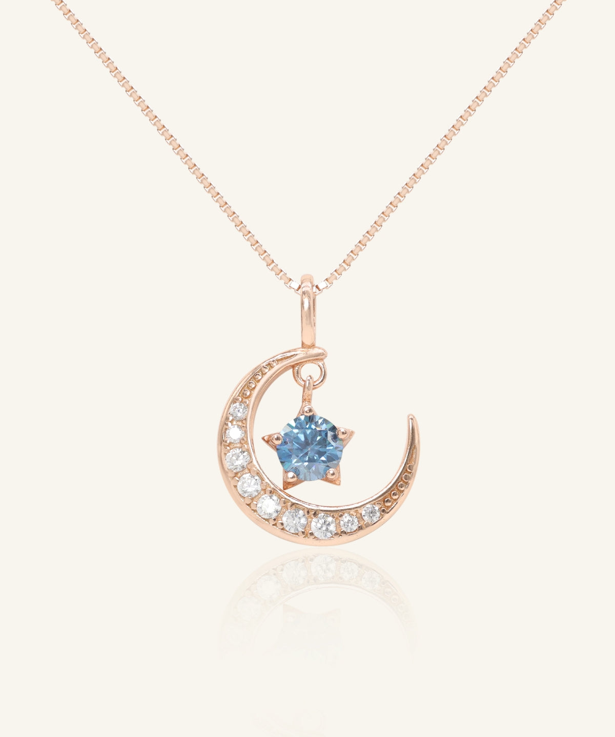 Blue Moissanite Moon Necklace