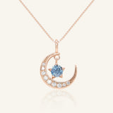Blue Moissanite Moon Necklace