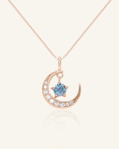 Blue Moissanite Moon Necklace