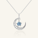 Blue Moissanite Moon Necklace