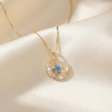 Blue Moissanite Moon Necklace