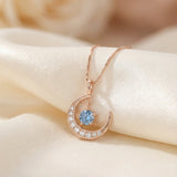 Blue Moissanite Moon Necklace