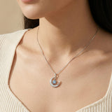 Blue Moissanite Moon Necklace