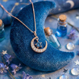 Blue Moissanite Moon Necklace