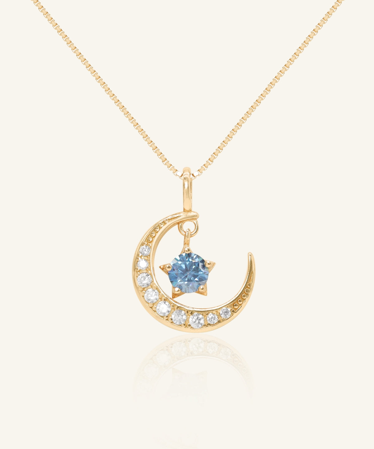 Blue Moissanite Moon Necklace