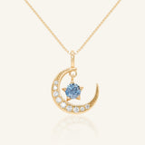 Blue Moissanite Moon Necklace