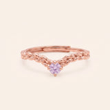 18k rose gold vermeil Braided Wishbone Moissanite Ring set with a 0.1ct round lavender moissanite solitaire center stone.