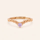 18k yellow gold vermeil Braided Wishbone Moissanite Ring featuring a 3mm round pastel lavender moissanite.