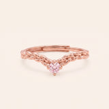 18k rose gold vermeil Braided Wishbone Moissanite Ring set with a 0.1ct round pastel pink moissanite solitaire center stone.