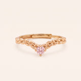 18k yellow gold vermeil Braided Wishbone Moissanite Ring featuring a 3mm round pastel pink moissanite.