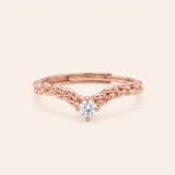 18k rose gold vermeil Braided Wishbone Moissanite Ring set with a 0.1ct round clear white moissanite solitaire center stone.