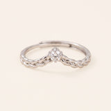 Sterling silver Braided Wishbone Moissanite Ring set with a 0.1ct clear white moissanite center stone.