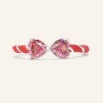 Candy Cane Ribbon Ring with heart-shaped red moissanite	