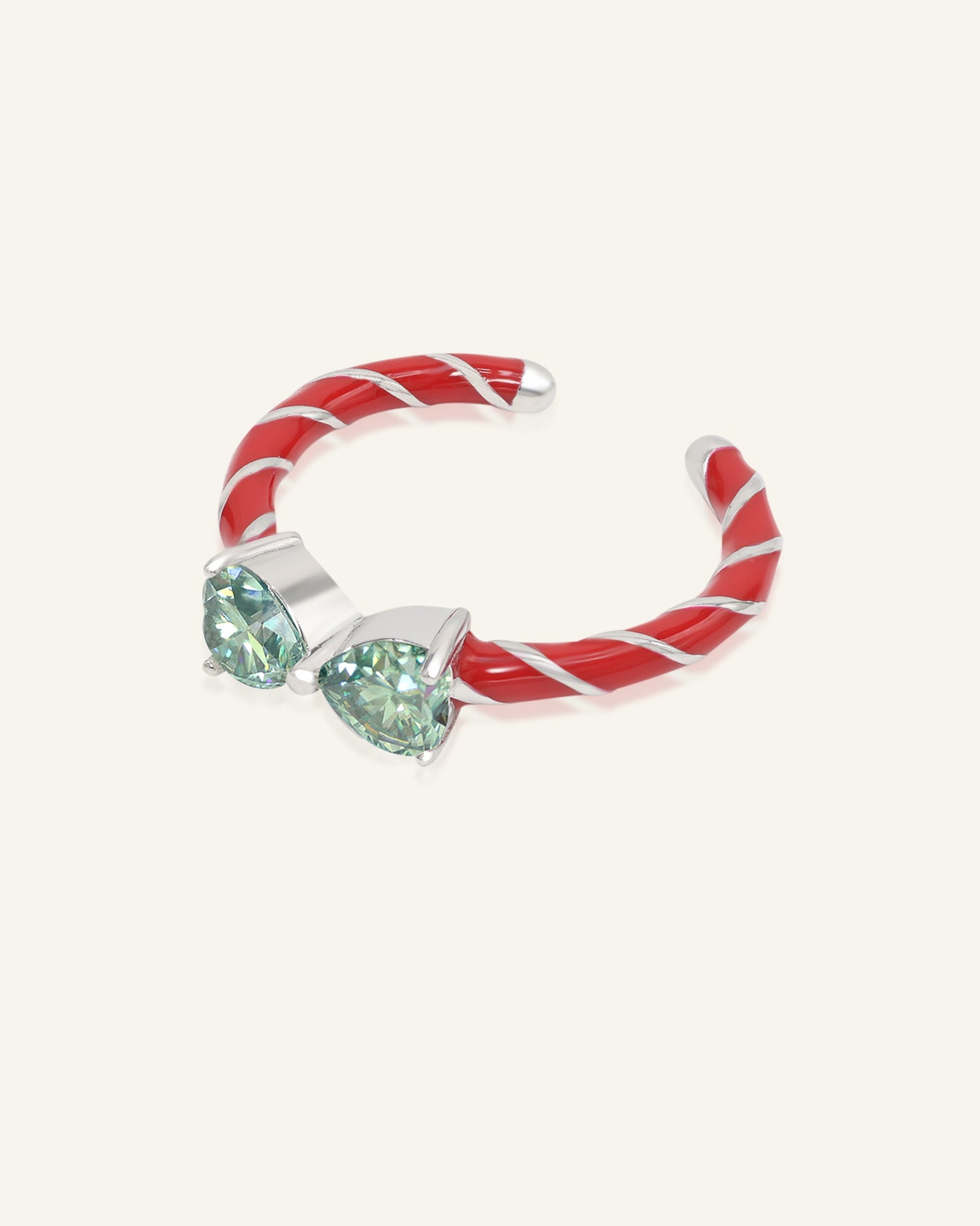 Candy Cane Ribbon Ring | Green Moissanite, product image