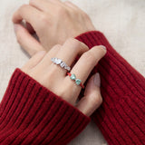 Candy Cane Ribbon Ring | Green Moissanite in silver, worn on a model
