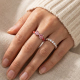 Candy Cane Ribbon Ring | Red Moissanite in silver, worn on a model