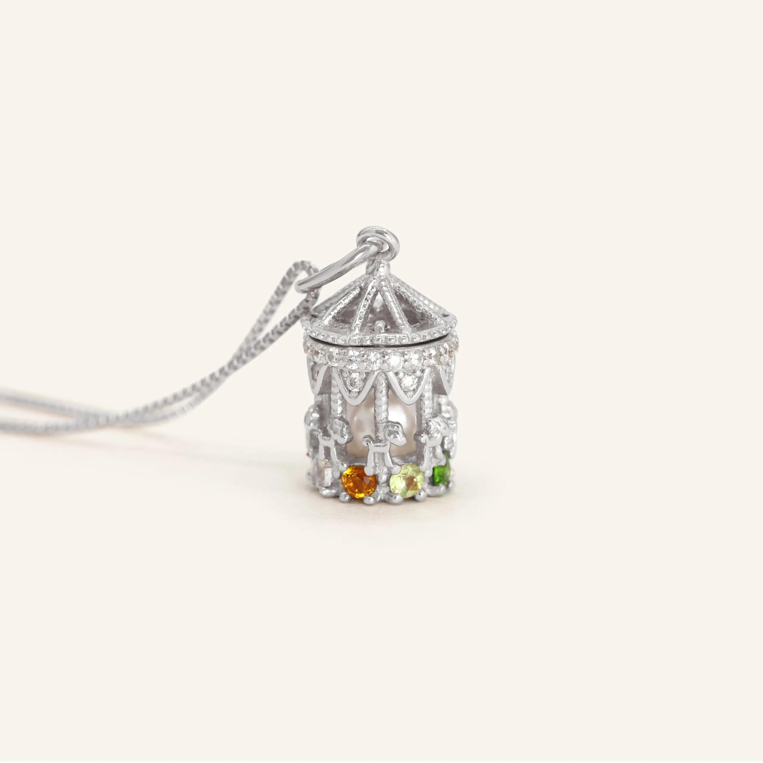 Carousel Pearl Necklace Rainbow SemiPrecious Gems Moissanite Silver scaled