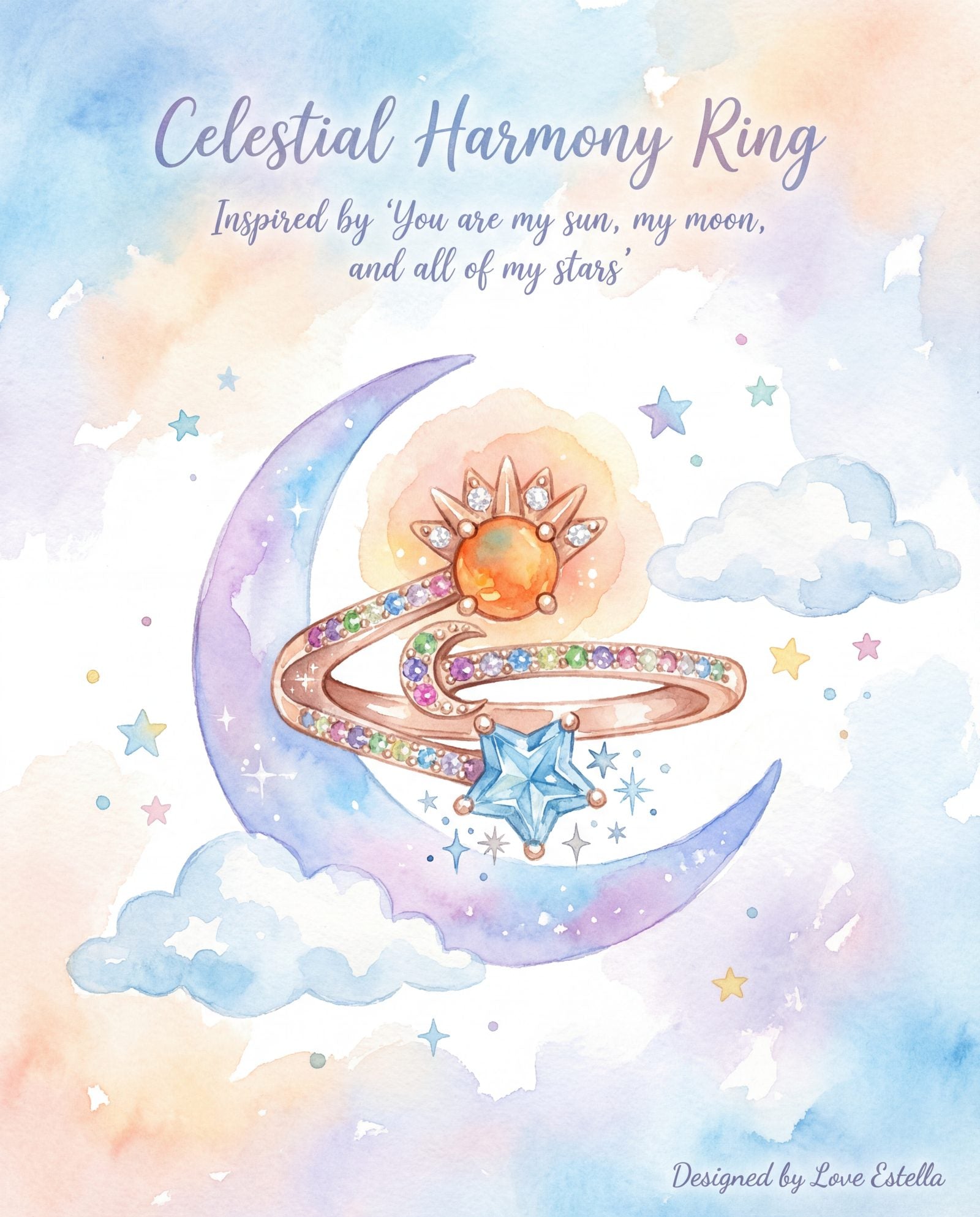 Illustration of the Celestial Harmony Ring | Orange Opal design