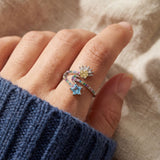 Celestial Harmony Ring | Yellow Moissanite in silver, worn on a model