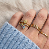 Celestial Harmony Ring | Yellow Moissanite in yellow gold, worn on a model