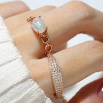 chain opal ring and pave stacker ring worn