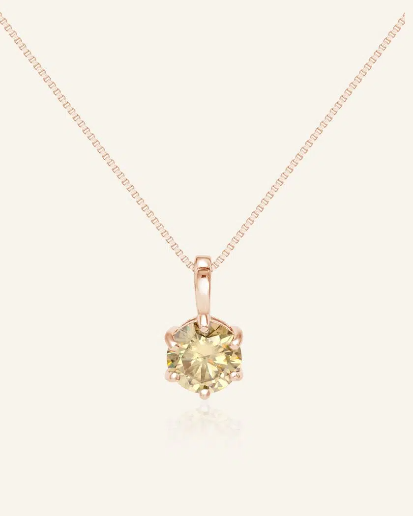 Classic One Carat Moissanite Necklace Champagne Rose Gold