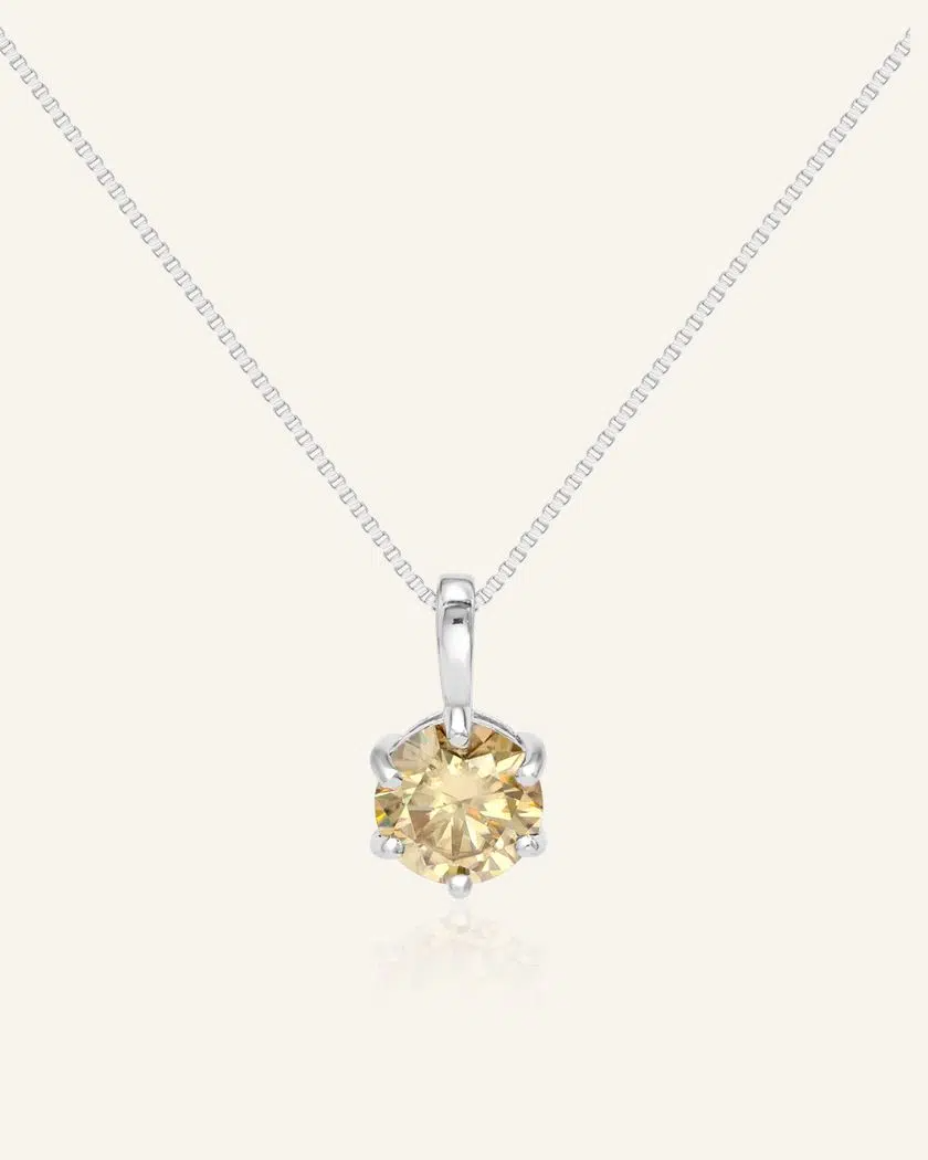 Classic One Carat Moissanite Necklace Champagne Silver