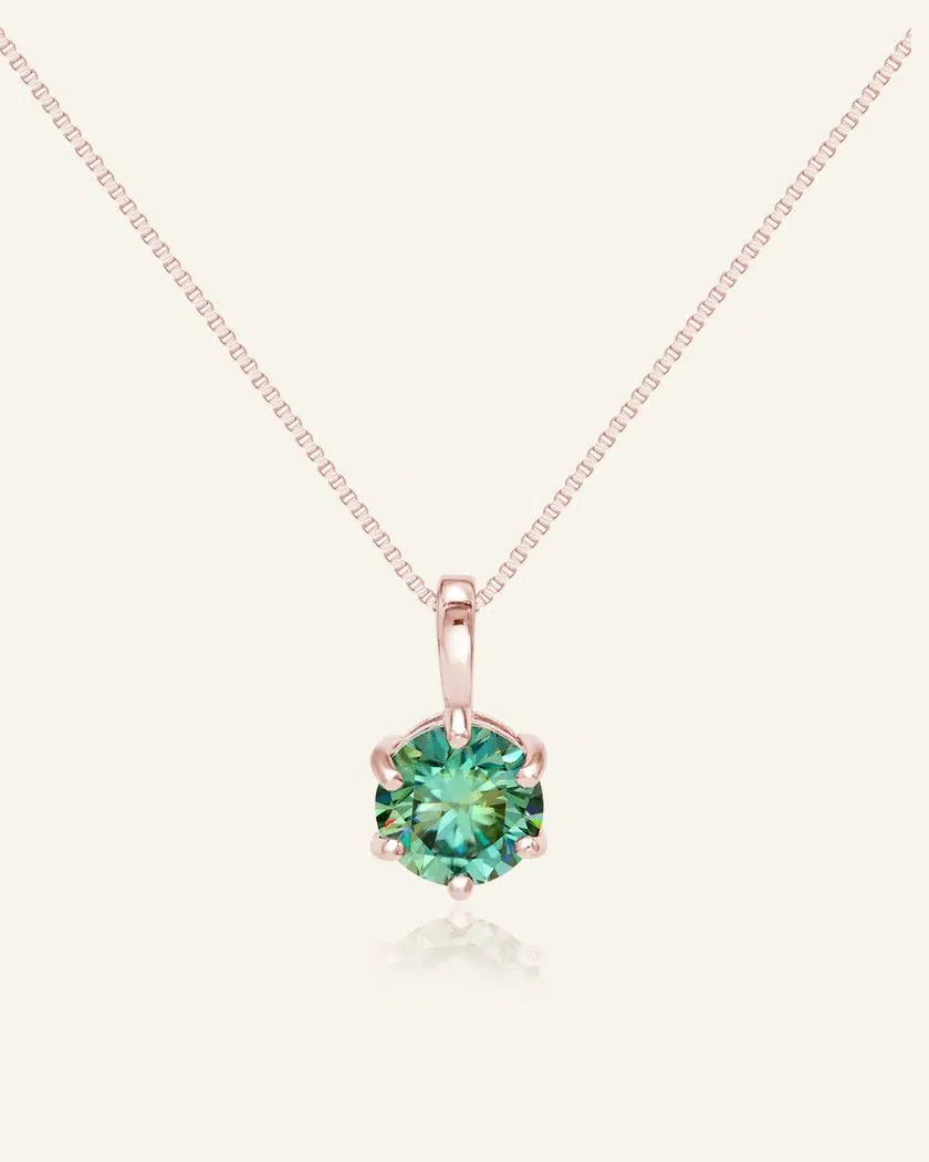 Classic One Carat Moissanite Necklace Green Rose Gold