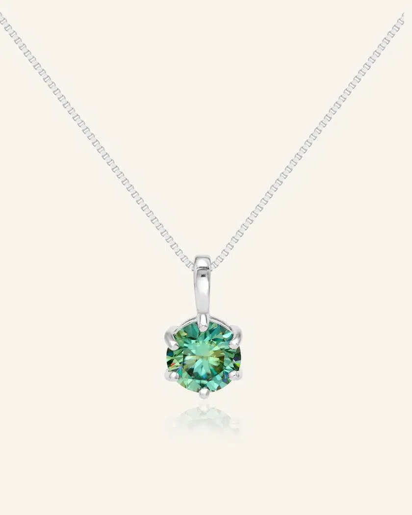 Classic One Carat Moissanite Necklace Green Silver