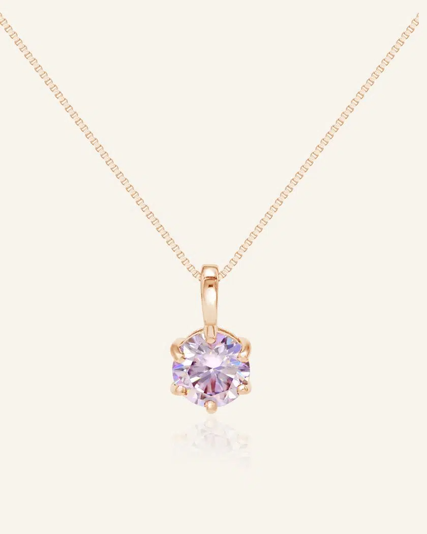 Classic One Carat Moissanite Necklace Lilac Rose Gold