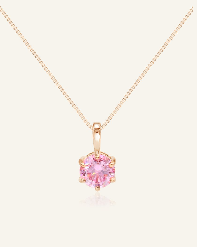 Classic One Carat Moissanite Necklace Pink Rose Gold