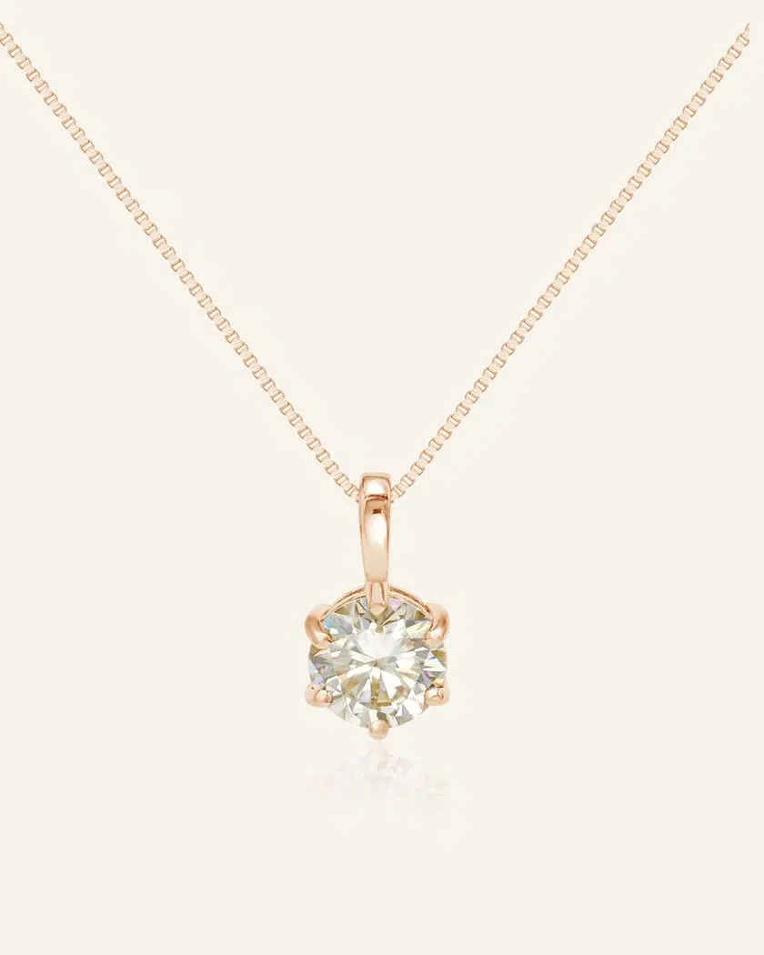 Classic One Carat Moissanite Necklace White Rose Gold