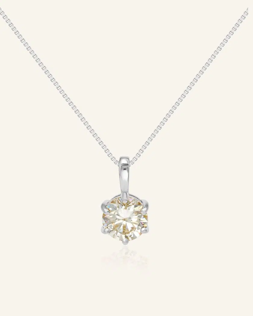 Classic One Carat Moissanite Necklace White Silver