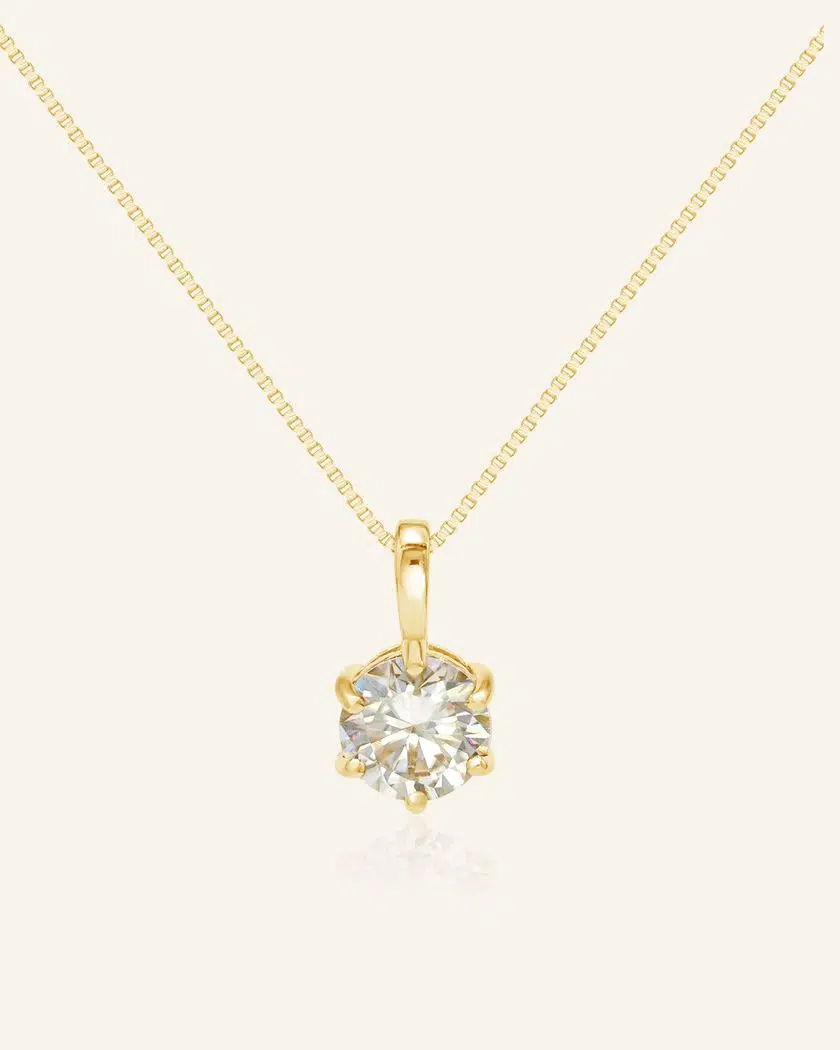 Classic One Carat Moissanite Necklace White Yellow Gold