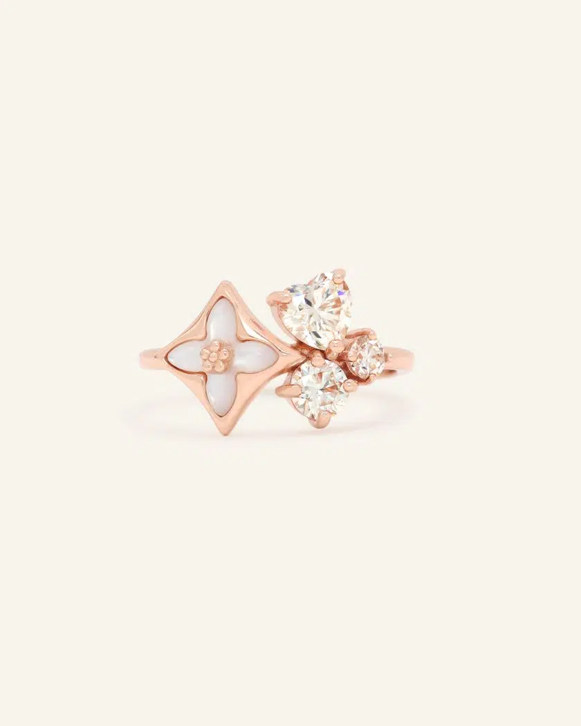Clover Monogram Cluster Ring – Rose Gold