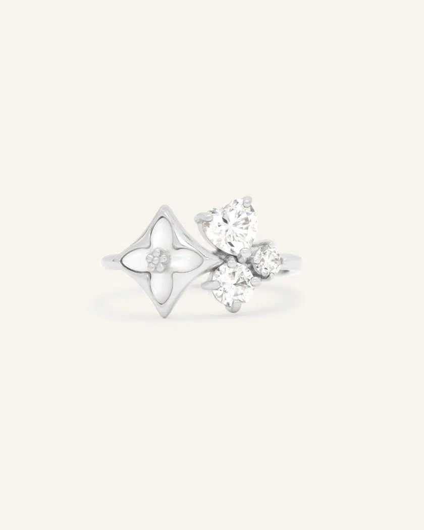 Clover Monogram Cluster Ring – Silver