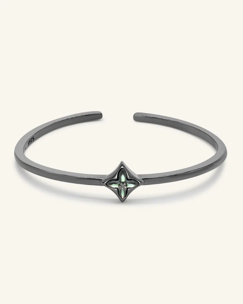 Clover Monogram Cuff Black MOP Black Gold Vermeil