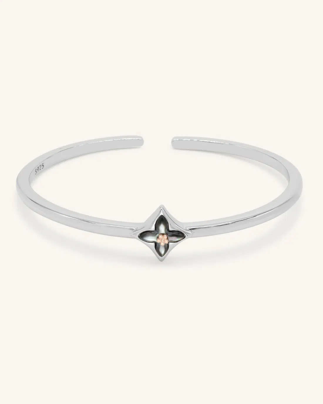Clover Monogram Cuff Black MOP Silver