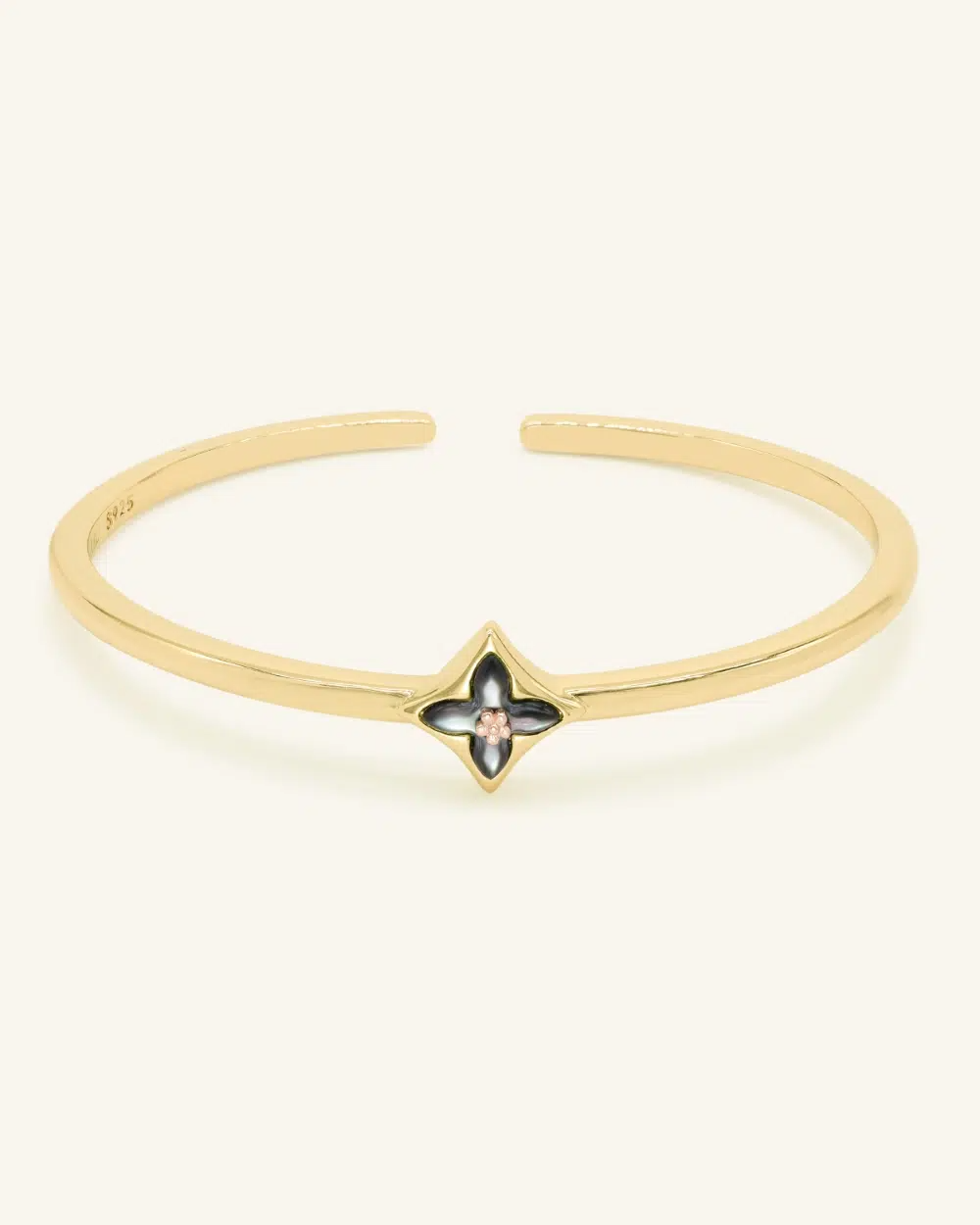 Clover Monogram Cuff Black MOP Yellow Gold Vermeil