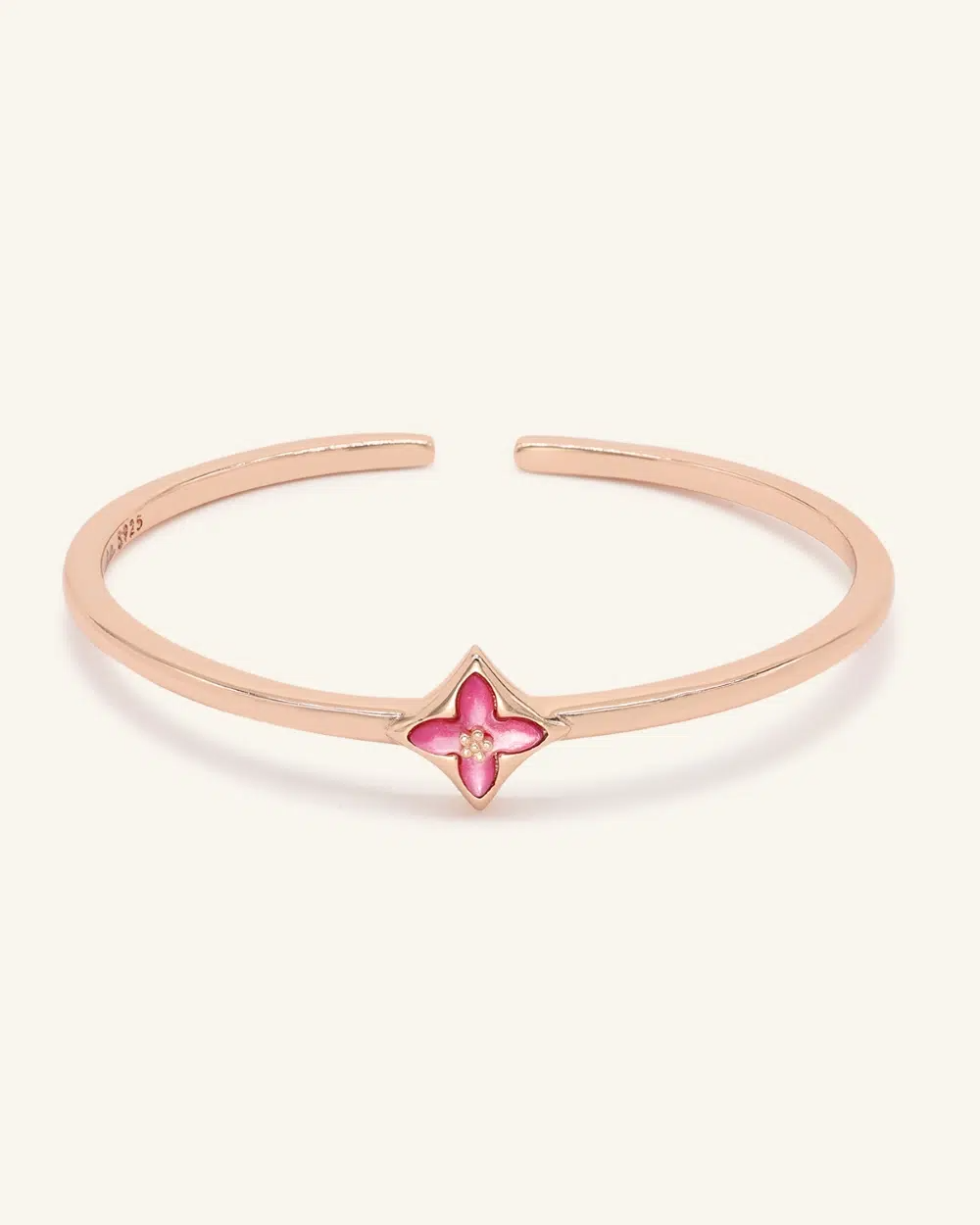 Clover Monogram Cuff Pink MOP Rose Gold Vermeil